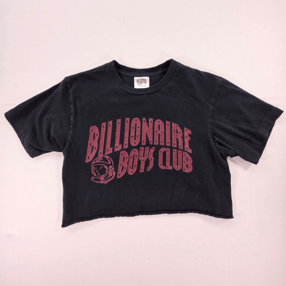 Billionaire Boys Club Cropped Graphic T-Shirt Black Burgundy Womens Size S